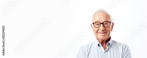 White background Happy european white man grandfather realistic person portrait of young beautiful Smiling old man Isolated on Background 