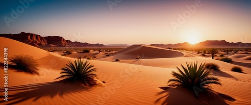Nature Desert Oasis at Sunset A vibrant oasis