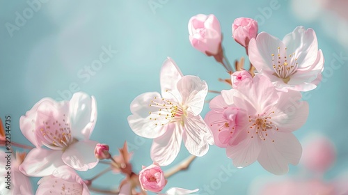 delicate pink cherry blossoms against blue sky spring floral photography