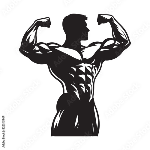 a clean body builder vector lines ,Muscular man in different poses showing muscles, Silhouettes athletes bodybuilding, Muscular bodybuilder vector silhouette illustration	