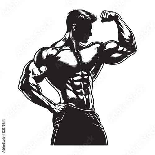 a clean body builder vector lines ,Muscular man in different poses showing muscles, Silhouettes athletes bodybuilding, Muscular bodybuilder vector silhouette illustration	