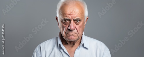White background sad european white man grandfather realistic person portrait older person beautiful bad mood old man Isolated on Background 