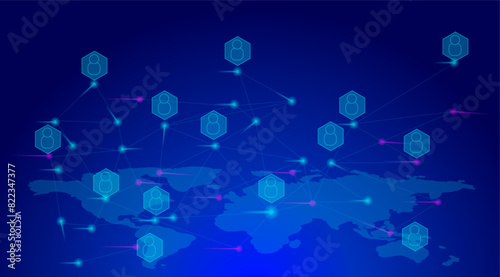 Network connections people and social networking on blue background