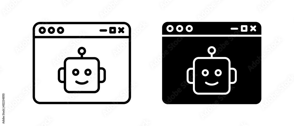 Chatbot icon vector set. AI bot with browser symbol Chatbot icon vector set. AI bot with browser symbol