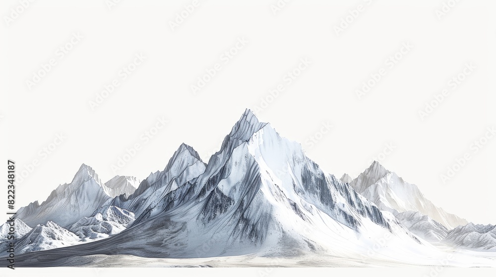 Obraz premium Three mountains range from far to near, continuously stretching in a white space.