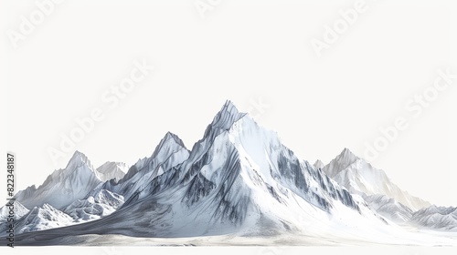 Three mountains range from far to near, continuously stretching in a white space. photo