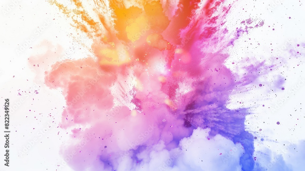 Abstract powder paint explosion on white background.