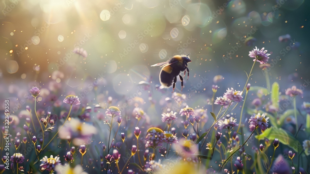 Bee pollinating purple clover flowers in a meadow Bee pollinating purple clover flowers in a meadow