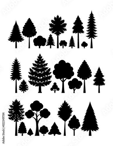 A Set of Forest Tree Silhouettes Collection