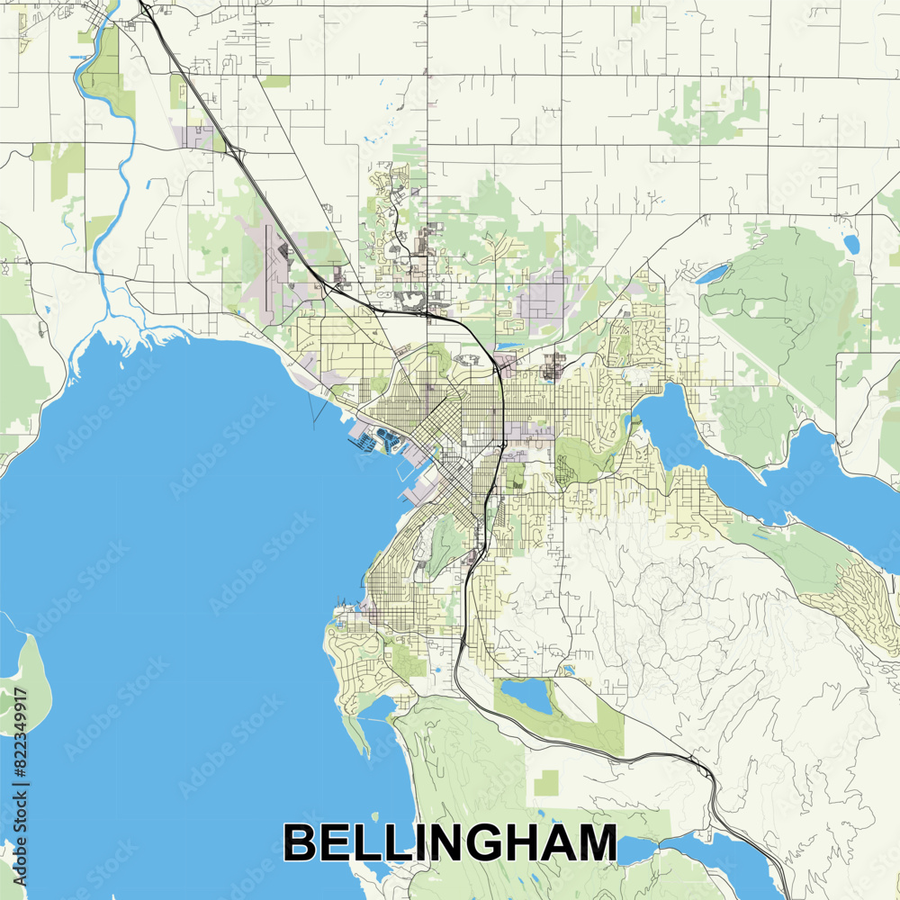 Bellingham, Washington, USA map poster art