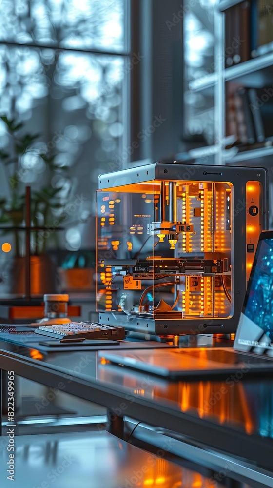 3d printer use in medical field, advanced and futuristic medical lab, laptop and 3d printer on desk, modern 3d printing technology, biotechnology 3d printer use in medical field, advanced and futuristic medical lab, laptop and 3d printer on desk, modern 3d printing technology, biotechnology
