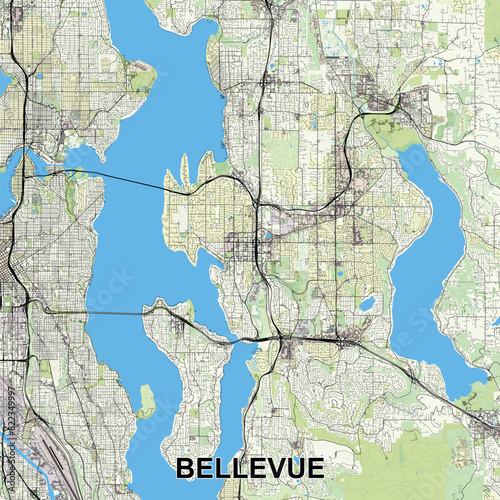 Bellevue, Washington, USA map poster art