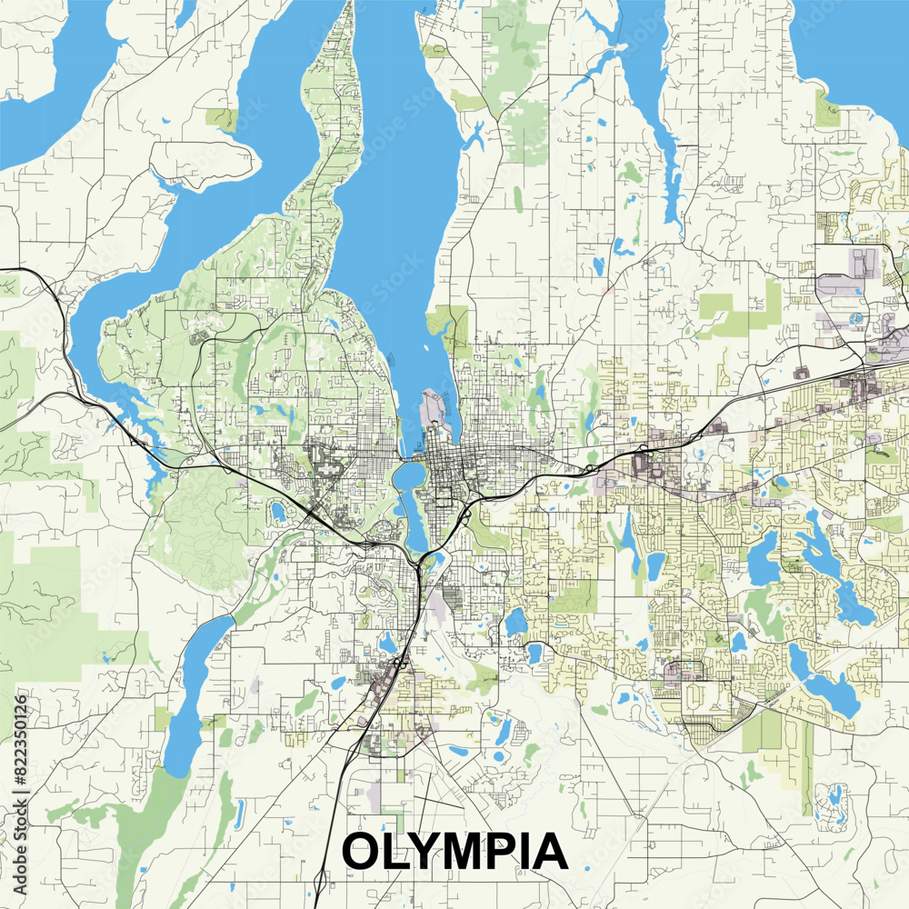 Olympia, Washington, USA map poster art