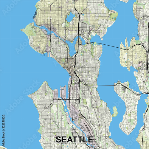 Seattle, Washington, USA map poster art