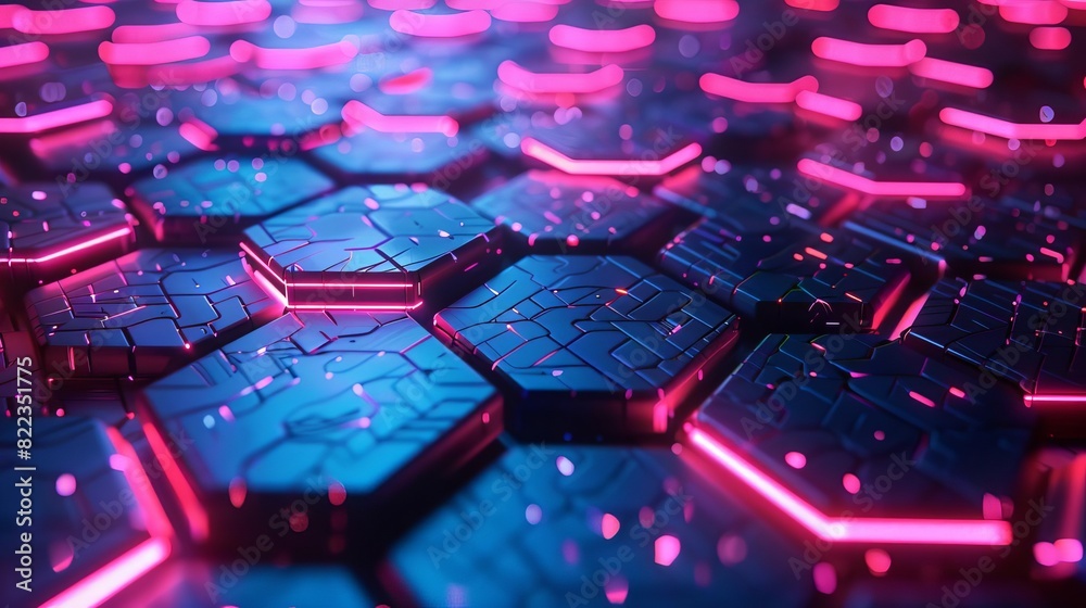 Fototapeta premium A digital background of futuristic neon hexagons, symbolizing advanced technology networks