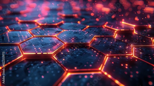 A digital background of futuristic neon hexagons, symbolizing advanced technology networks