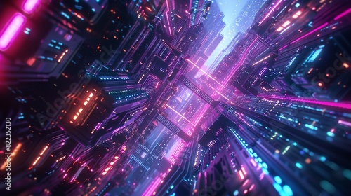 Neon-lit futuristic cityscape with vibrant lights