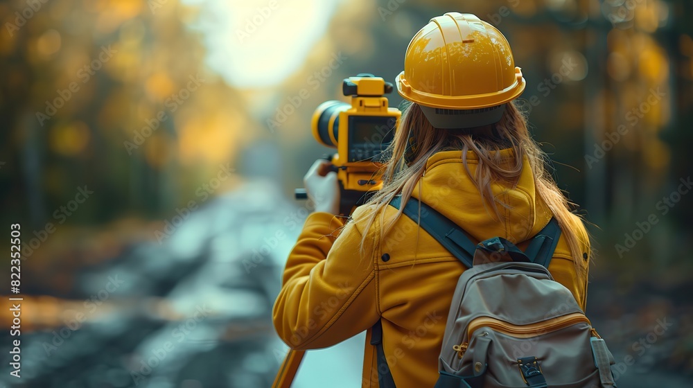 surveyor builder engineer with theodolite transit equipment at construction site outdoors during surveying work with.stock image surveyor builder engineer with theodolite transit equipment at construction site outdoors during surveying work with.stock image