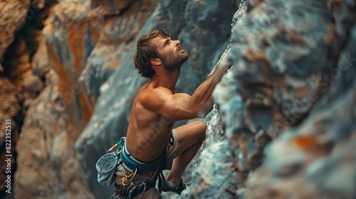 Climber examining the route before climbing