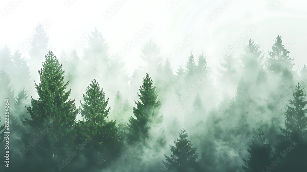 Fototapeta premium Serene Minimalist Forest Double Exposure Close-Up with Silhouette and Mist - Nature Photography Background with Copy Space