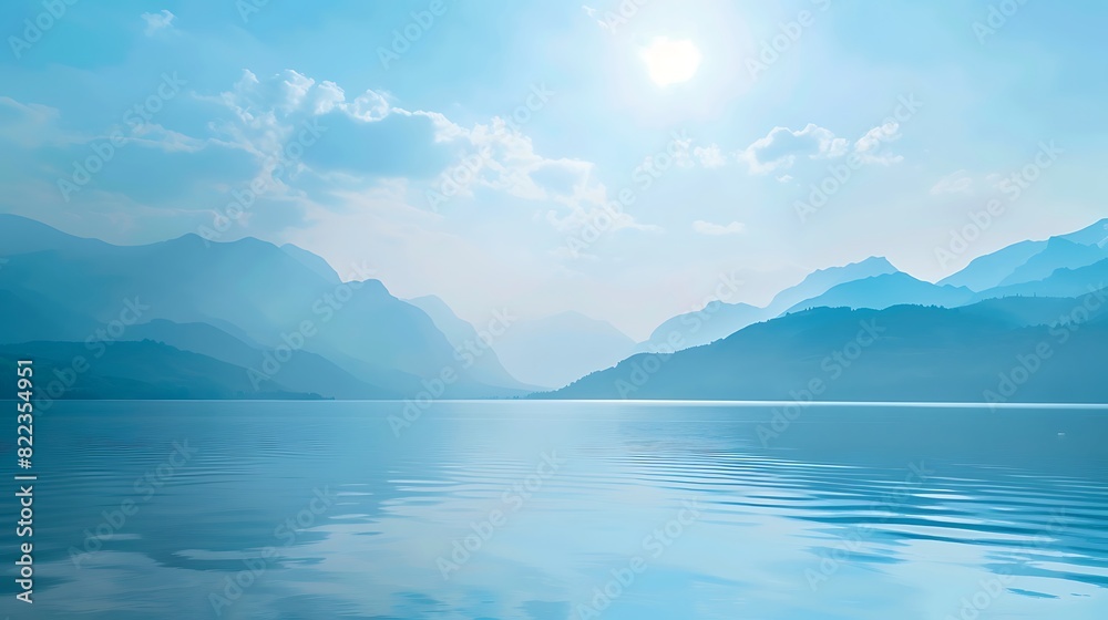 Tranquil Blue Serenity: Double Exposure of Mountains and Lake with Copy Space for Nature Concepts Tranquil Blue Serenity: Double Exposure of Mountains and Lake with Copy Space for Nature Concepts