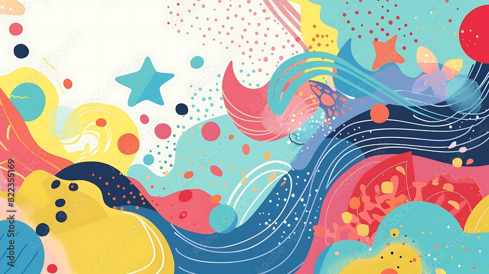 Obraz premium Playful Cartoon Vector Background with Double Exposure Silhouette and Whimsical Elements Close Up - Creative Design with Copy Space and Bright Colors
