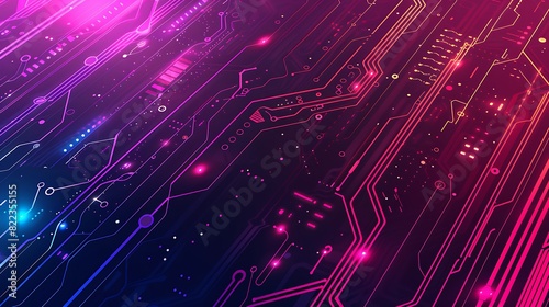 Wallpaper Mural Digital Neon Circuitry: Abstract Tech Background with Neon Hues and Double Exposure Silhouette Torontodigital.ca