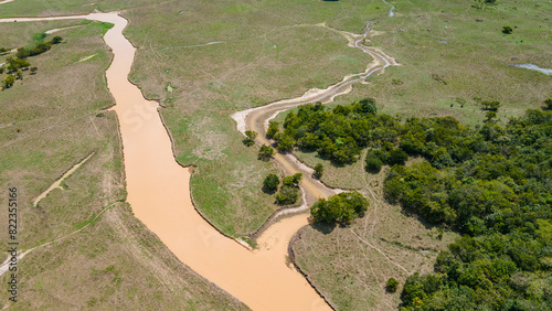 Aerial view of a meandering river at Hato La Aurora reserve in Casanare, Colombia photo