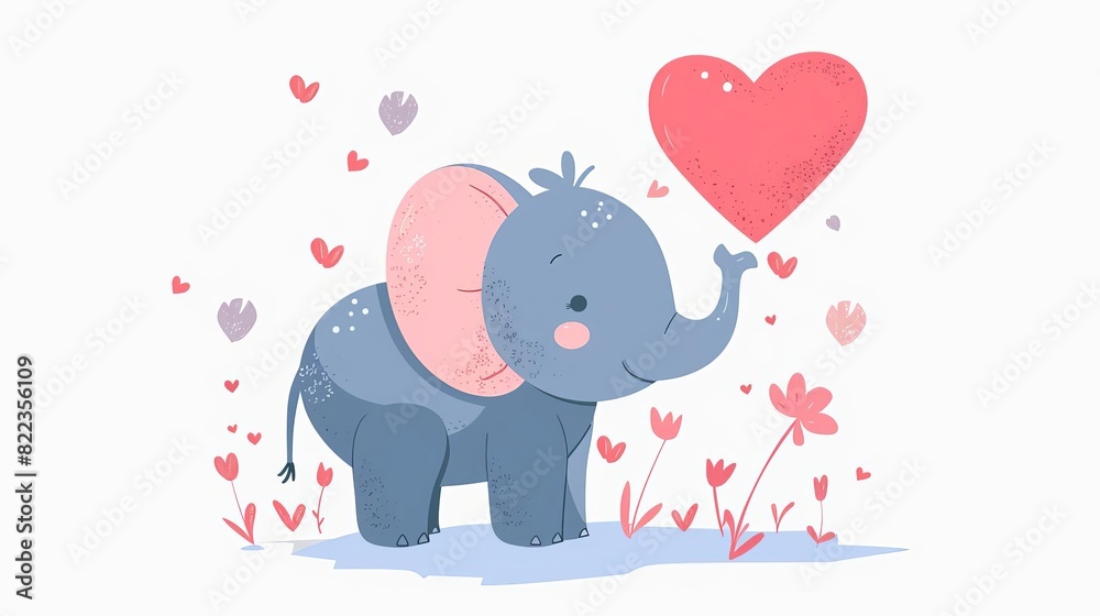 Naklejka premium elephant with heartshaped trunk cute animal love and affection illustration