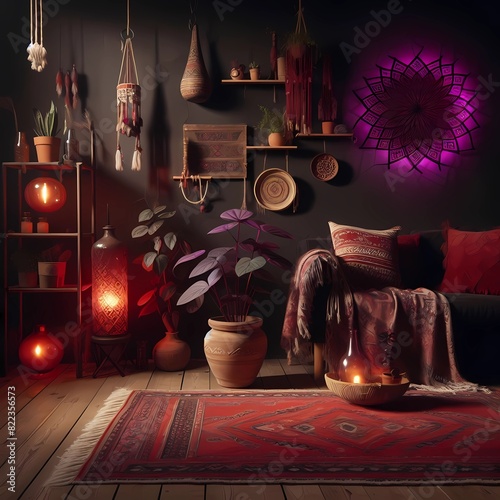 Room decorations boho style theme dark © SsSilver