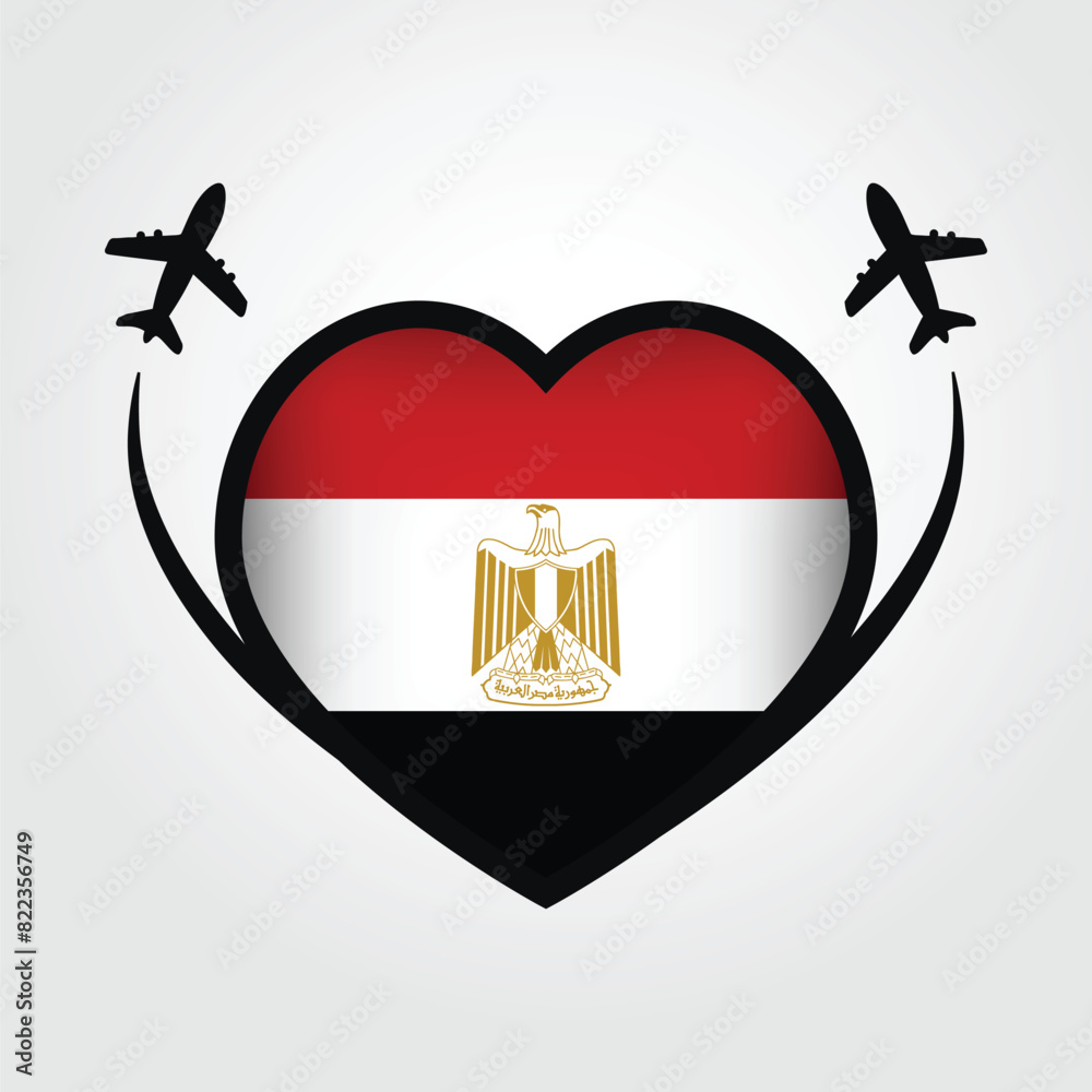 Egypt Travel Heart Flag With Airplane Icons
