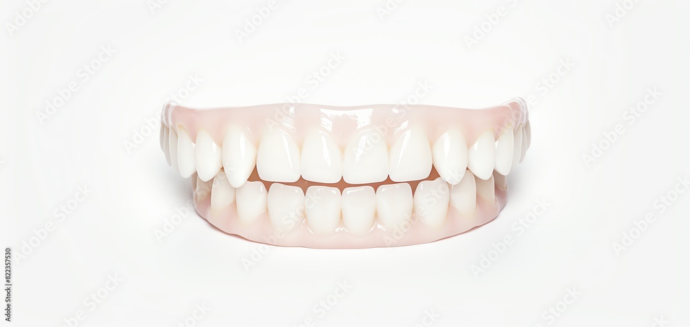 Close-up of a set of dental dentures on a white background. Perfect for illustrating dental health, oral care, and dentistry concepts. Close-up of a set of dental dentures on a white background. Perfect for illustrating dental health, oral care, and dentistry concepts.