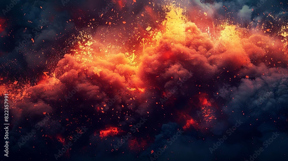 Fototapeta premium dramatic lava explosions and fiery smoke apocalyptic background