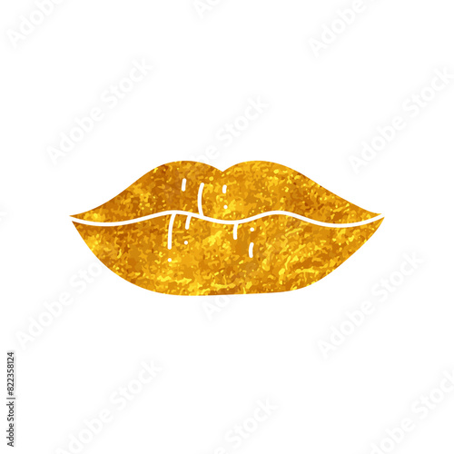 Female lip drawing in gold color style