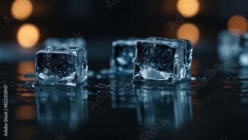 Close up of ice cubes in a cold ice bath plunge pool.