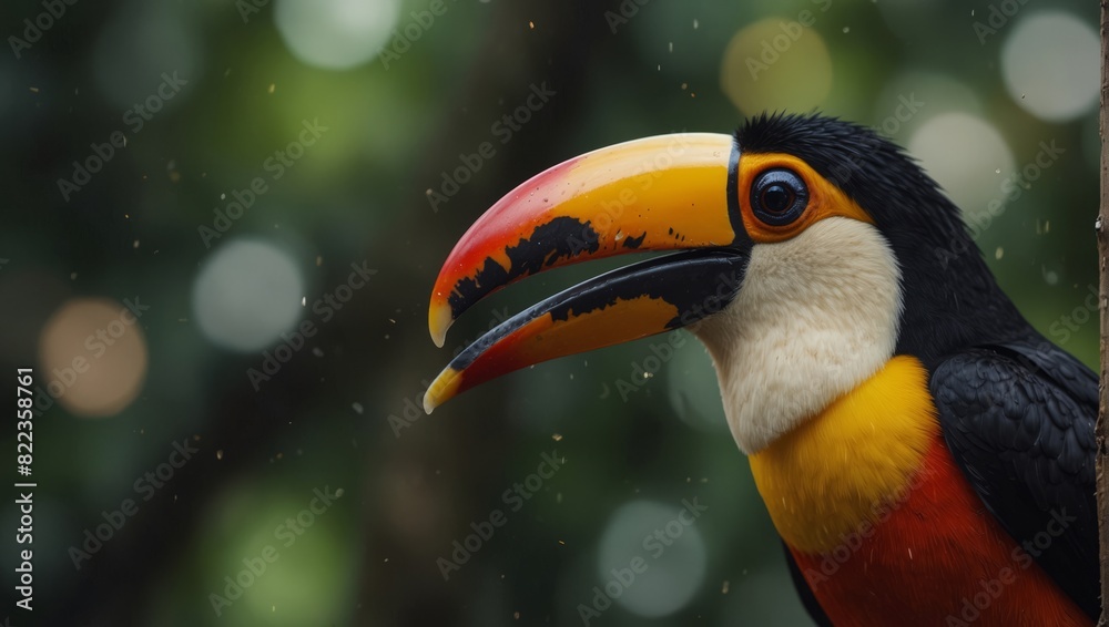 Fototapeta premium Portrait of a tropical toucan bird. Generitive.