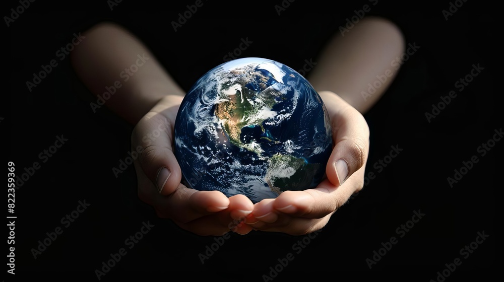 earth cradled in hands against black background aigenerated environmental concept earth cradled in hands against black background aigenerated environmental concept