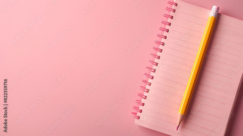 Pink Poetry: A Pencil Poised Elegantly on a Pastel Notebook Pink Poetry: A Pencil Poised Elegantly on a Pastel Notebook