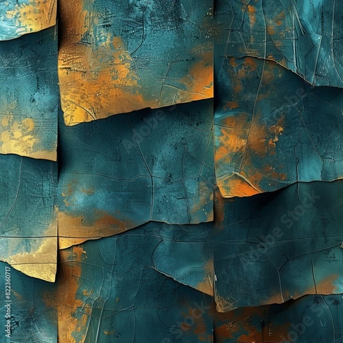 Background that has Gold and Blue Design in the style of Rustic Futurism Sharp Edges Mysterious Turquoise and Bronze Hard Edged Geometric Wallpaper created with Generative AI Tech