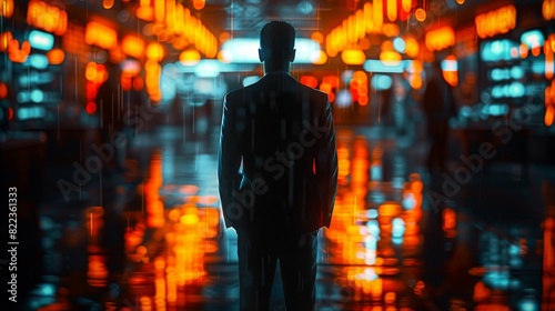 businessman in suit in a rainy environment with lights in the background © eric.rodriguez