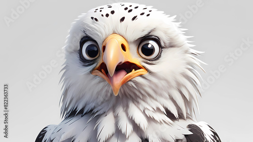 A cute white eagle with black spots, big and cute eyes.