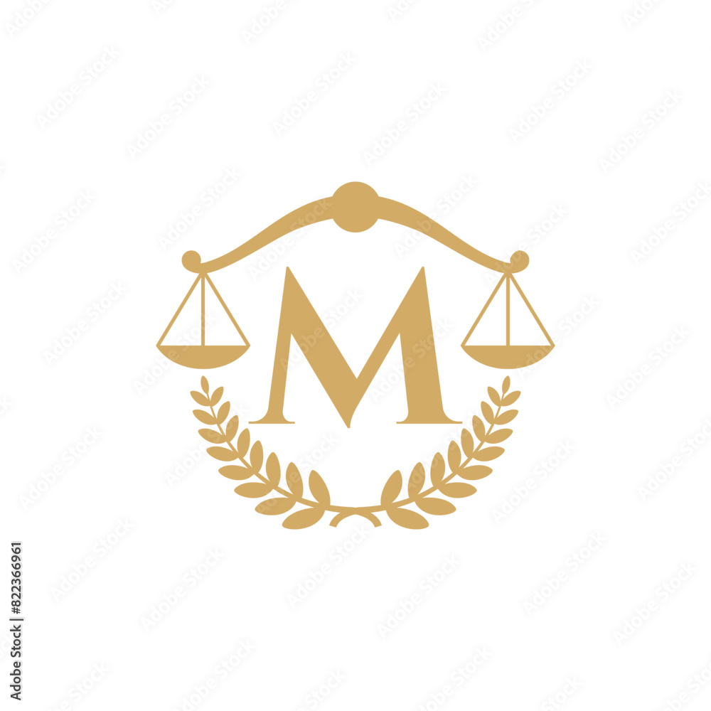 Letter M, Laurel Wreath and Scale Of Justice Logo 001 Letter M, Laurel Wreath and Scale Of Justice Logo 001