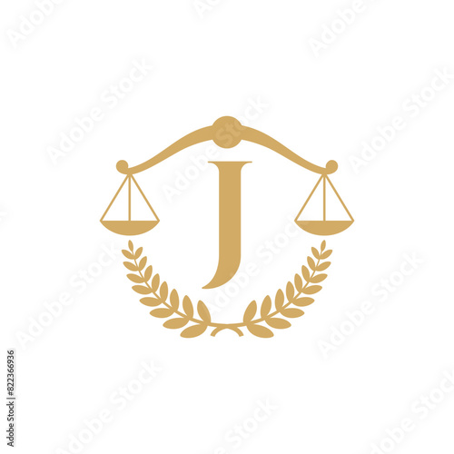 Letter J, Laurel Wreath and Scale Of Justice Logo 001