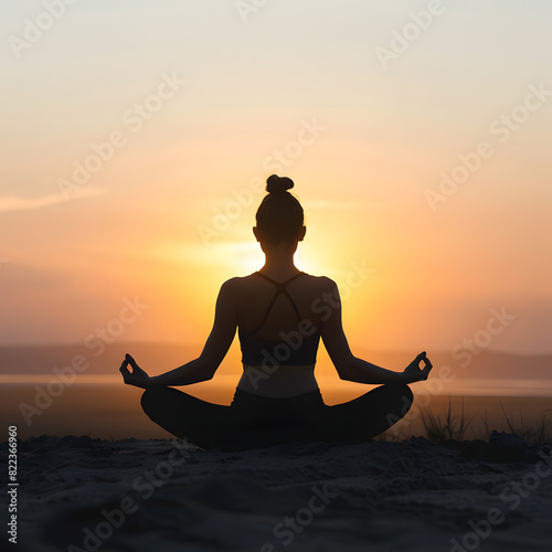 Woman in yoga pose, zen meditation at sunset isolated on white background, cinematic, png 