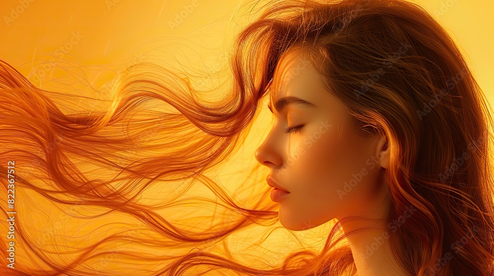 beauty hair care and salon with flip of woman for shampoo health and keratin treatment fashion wind and cosmetics with profile of girl model for self love.stock image