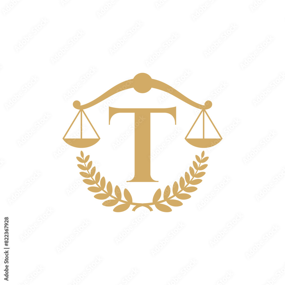 Letter T, Laurel Wreath and Scale Of Justice Logo 001 Letter T, Laurel Wreath and Scale Of Justice Logo 001