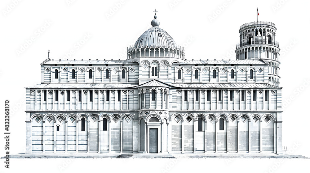 Detail of the historic cathedral in pisa, italy isolated on white background, vintage, png
