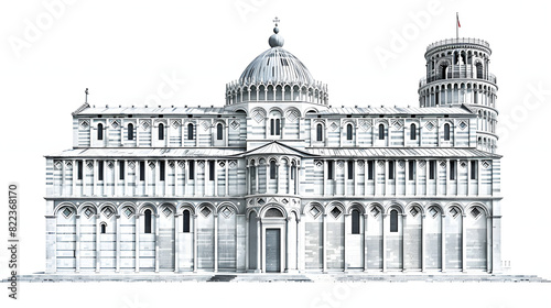 Detail of the historic cathedral in pisa, italy isolated on white background, vintage, png 