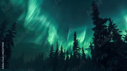 Ethereal Northern Lights Dancing Across the Nighttime Wilderness Landscape photo