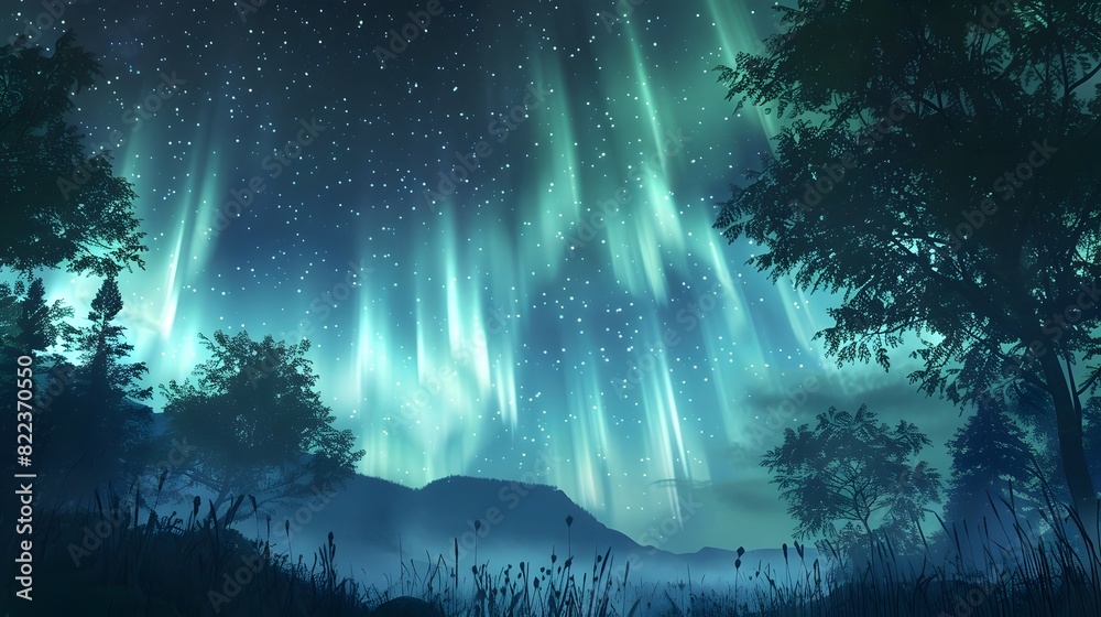 Ethereal Celestial Dance of Northern Lights Across Starry Night Sky in Serene Wilderness Landscape